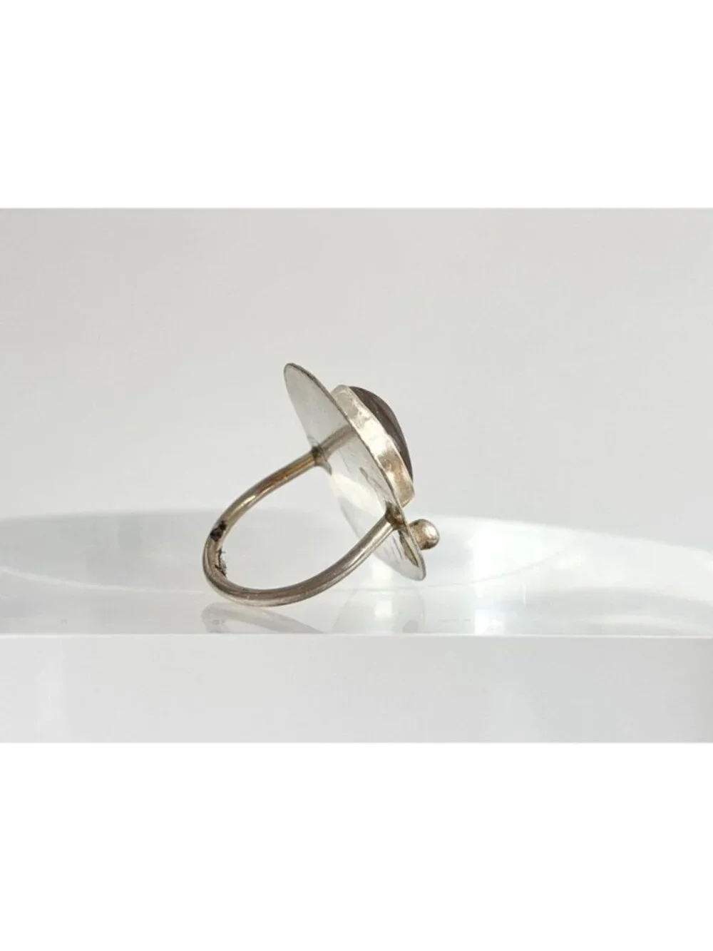 Modernist Freeform Brown Stone Beaded Sterling Silver 925 Vintage Ring - sz 5.25